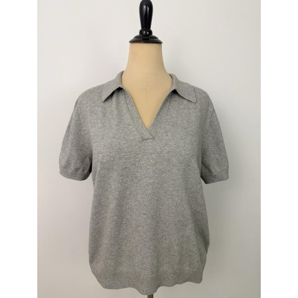J CREW Womens Cotton Cashmere SWEATER XL Gray Short Sleeve Preppy Quiet Luxury
